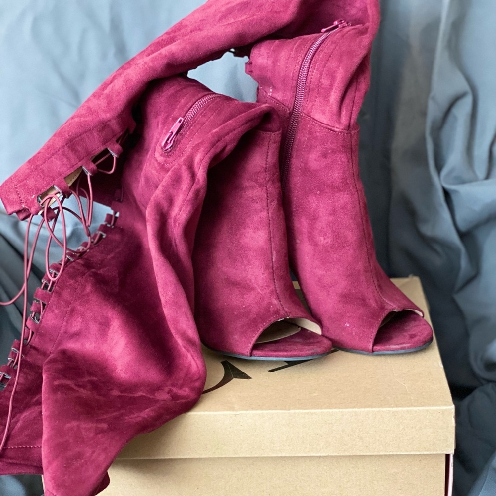 Charlotte Russe thigh boots; size 7; magenta; used